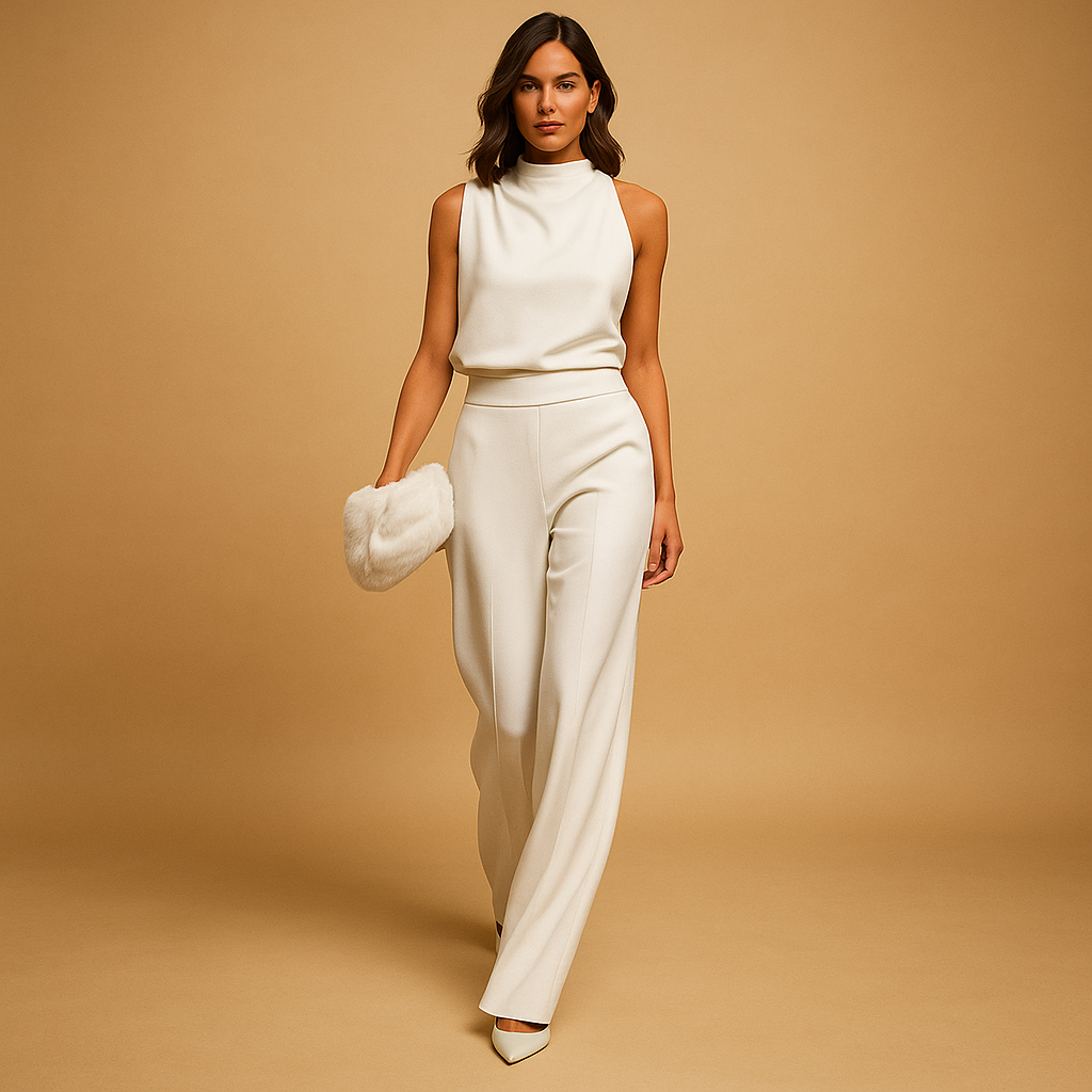 Marceline | Damen Ärmellos Stehkragen Weites Bein Jumpsuit
