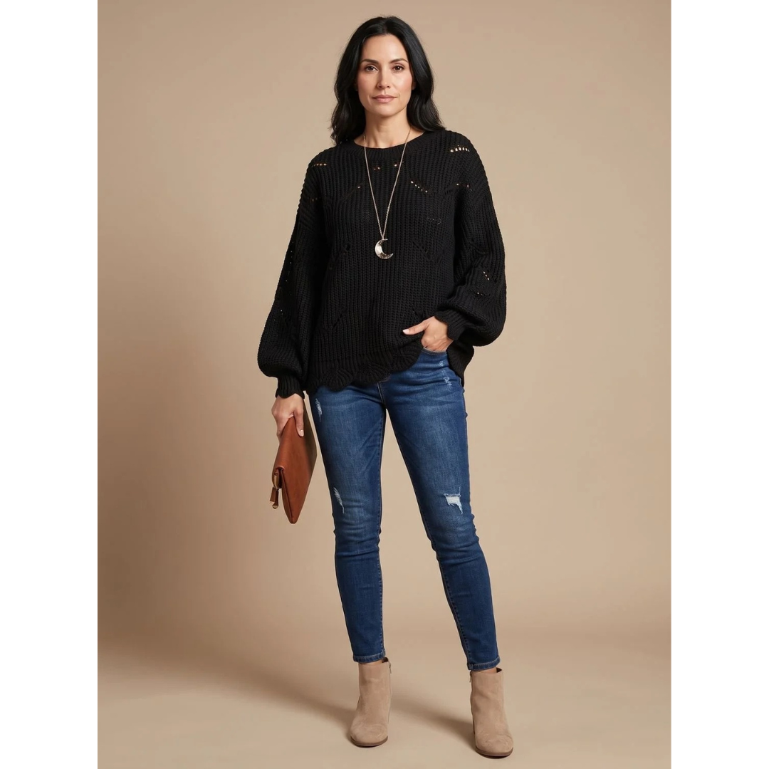 Mariella | Damen Strickpullover mit weitem langen Arm und Muster