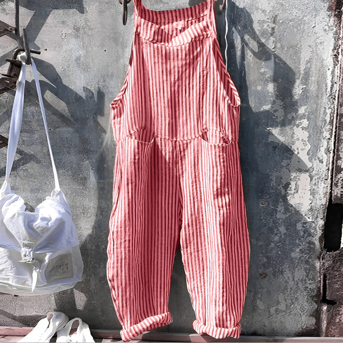 Marike | Damen Gestreifte Weite Latzhose mit Taschen