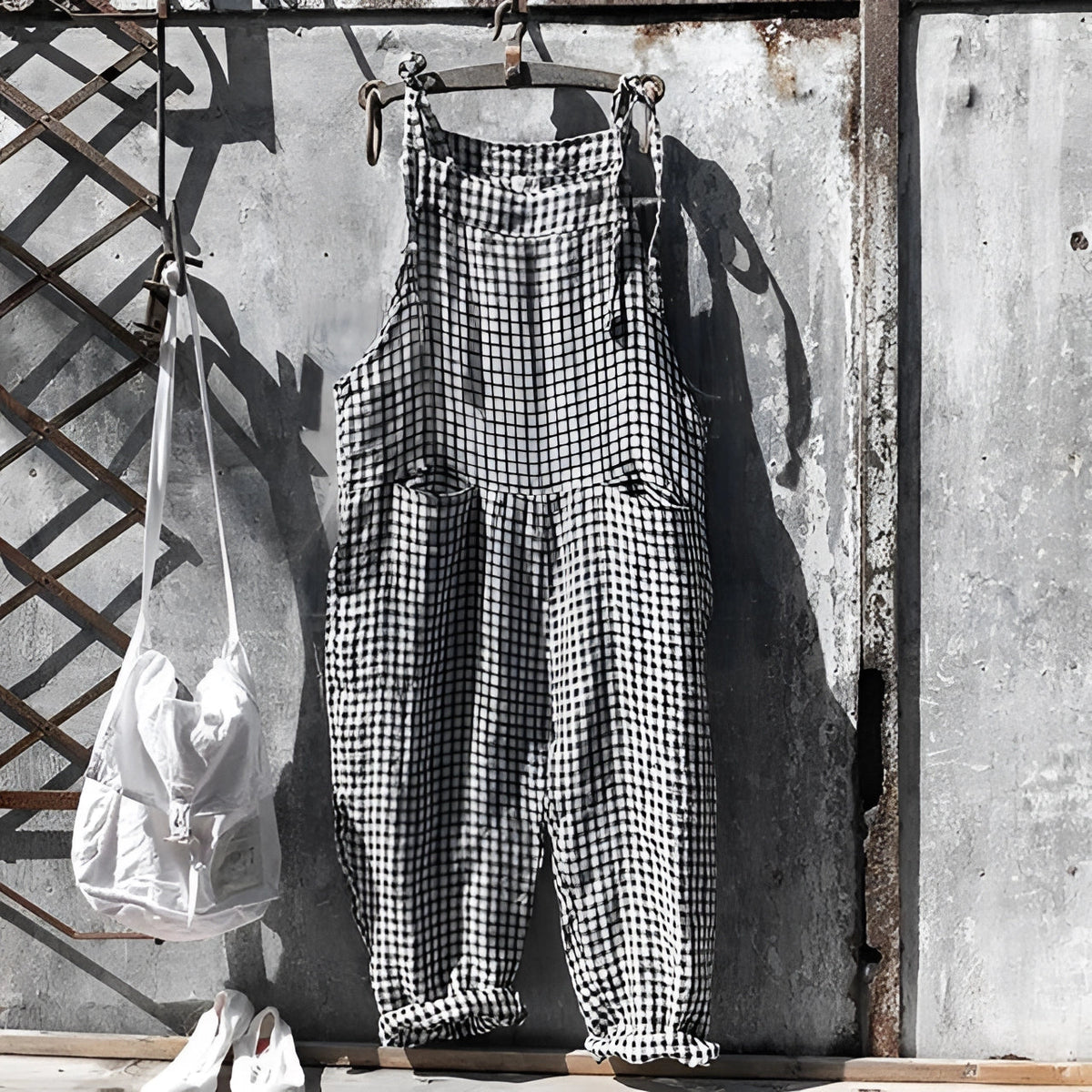 Marike | Damen Gestreifte Weite Latzhose mit Taschen