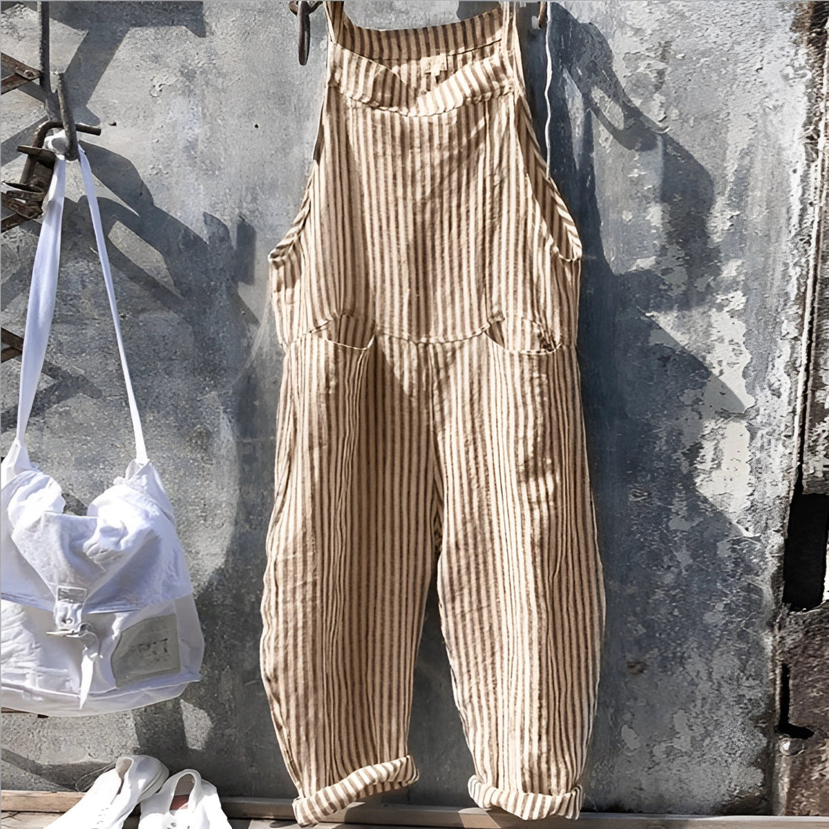 Marike | Damen Gestreifte Weite Latzhose mit Taschen