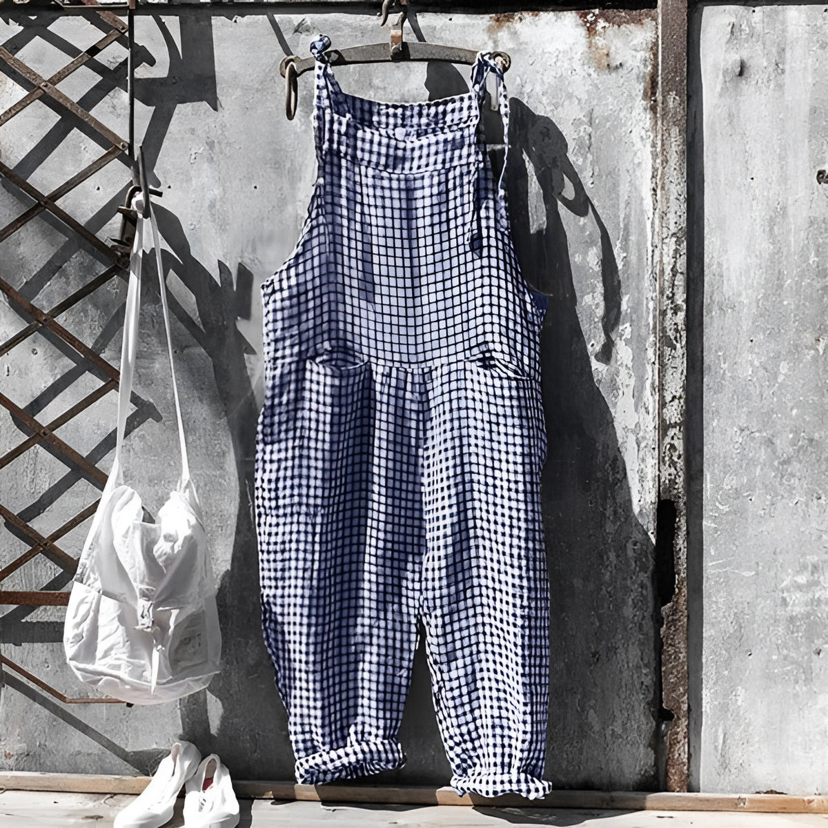 Marike | Damen Gestreifte Weite Latzhose mit Taschen