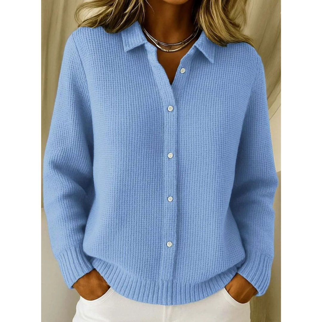 Marisa | Damen Strickjacke mit Hemdkragen, Knöpfen und Langarm