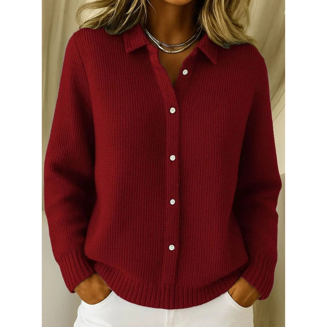 Marisa | Damen Strickjacke mit Hemdkragen, Knöpfen und Langarm