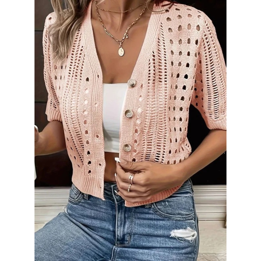 Marit | Damen Strickjacke mit Knöpfen und Loch Optik