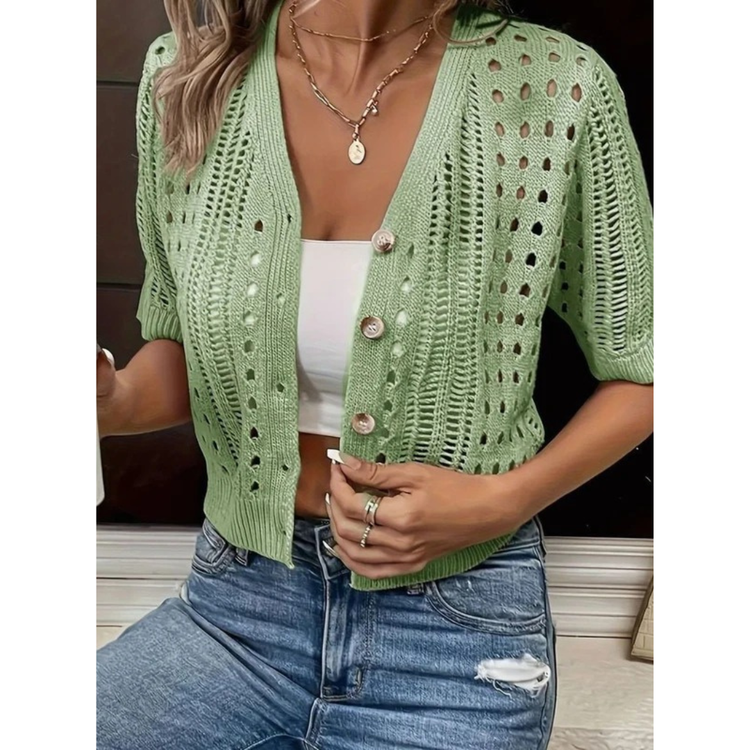 Marit | Damen Strickjacke mit Knöpfen und Loch Optik