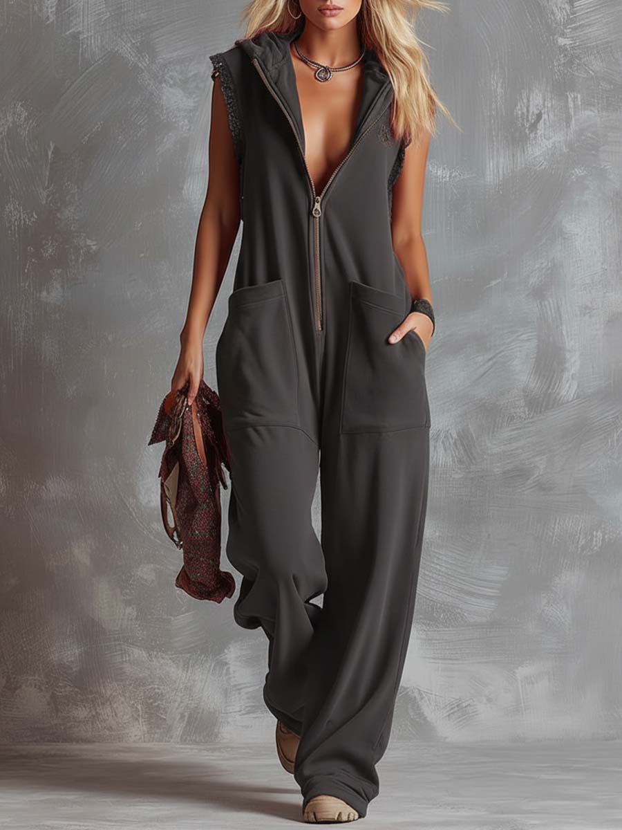 Marlinka | Damen Kapuzen Jumpsuit mit Reißverschluss