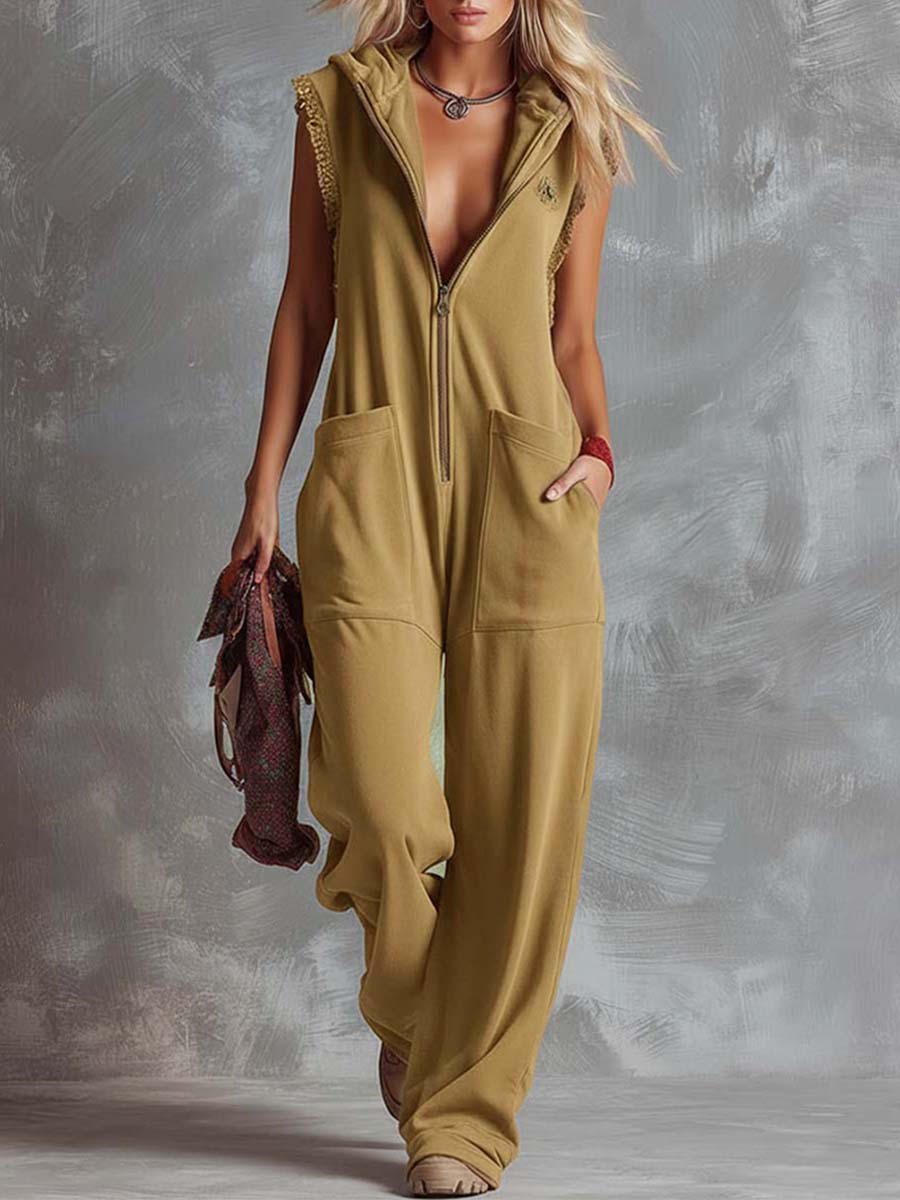 Marlinka | Damen Kapuzen Jumpsuit mit Reißverschluss