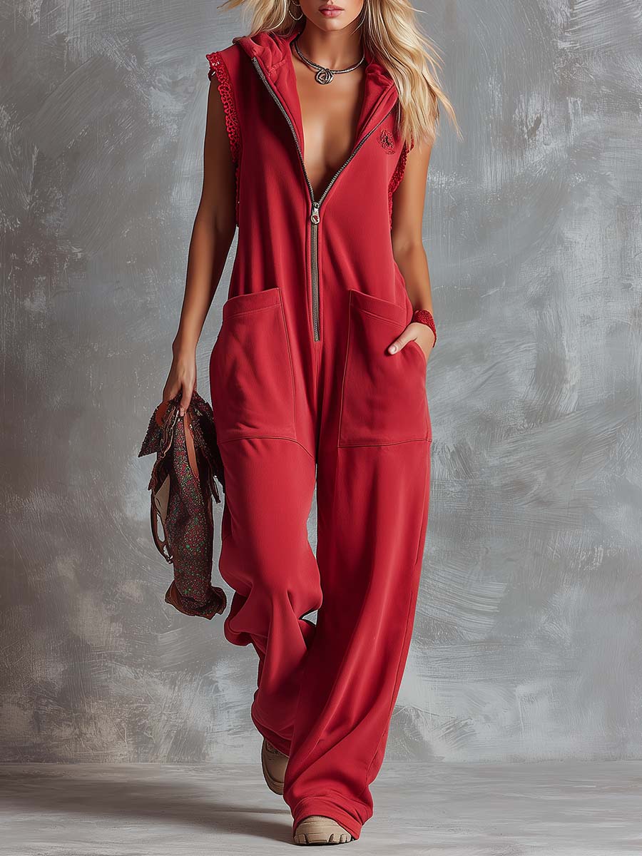Marlinka | Damen Kapuzen Jumpsuit mit Reißverschluss