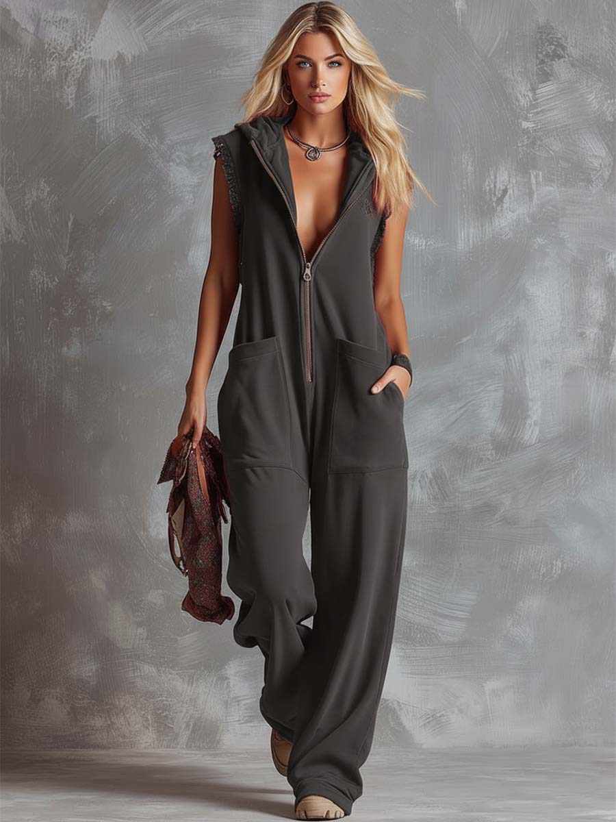 Marlinka | Damen Kapuzen Jumpsuit mit Reißverschluss