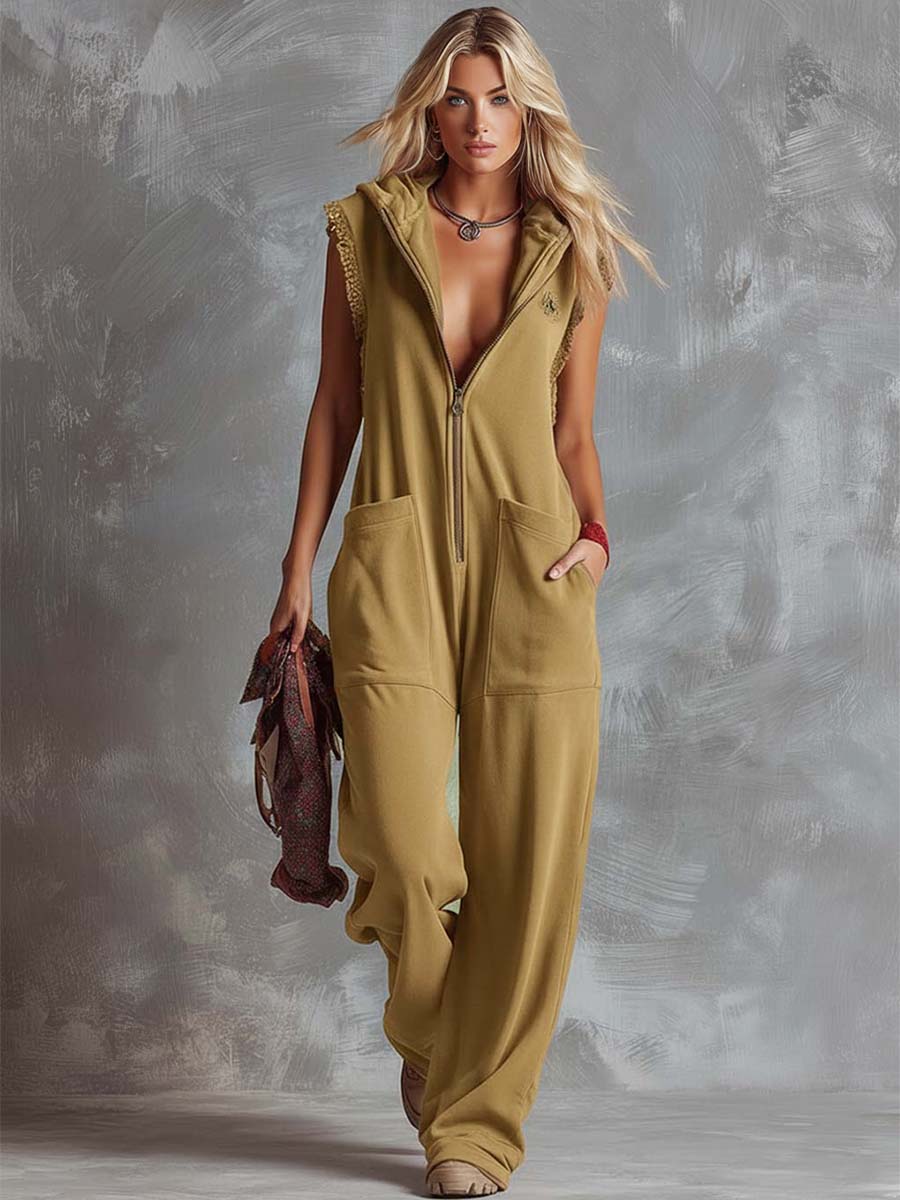 Marlinka | Damen Kapuzen Jumpsuit mit Reißverschluss