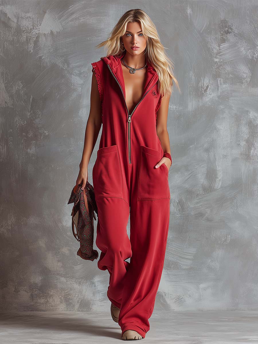 Marlinka | Damen Kapuzen Jumpsuit mit Reißverschluss