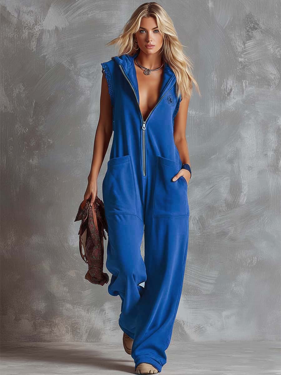 Marlinka | Damen Kapuzen Jumpsuit mit Reißverschluss