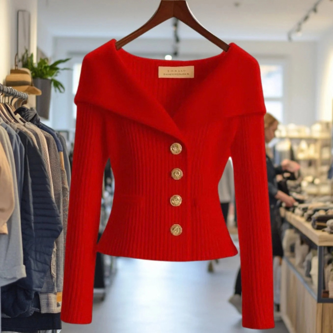Mathea | Damen Strickjacke mit Revers und Knöpfen