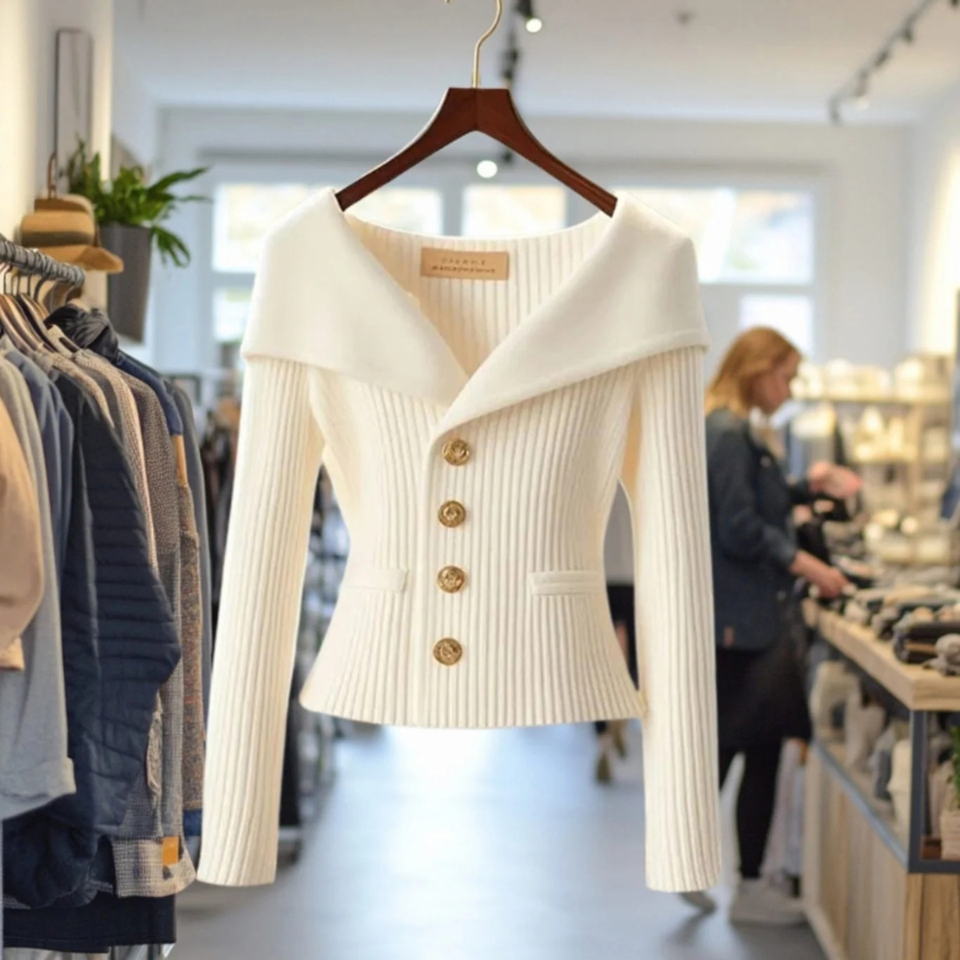 Mathea | Damen Strickjacke mit Revers und Knöpfen