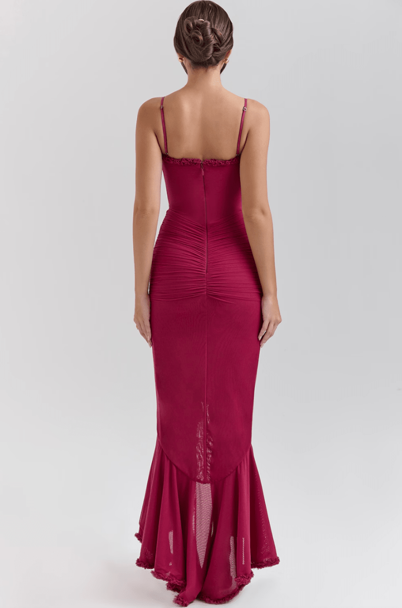 Maxi Abendkleid Langarm Rüschen