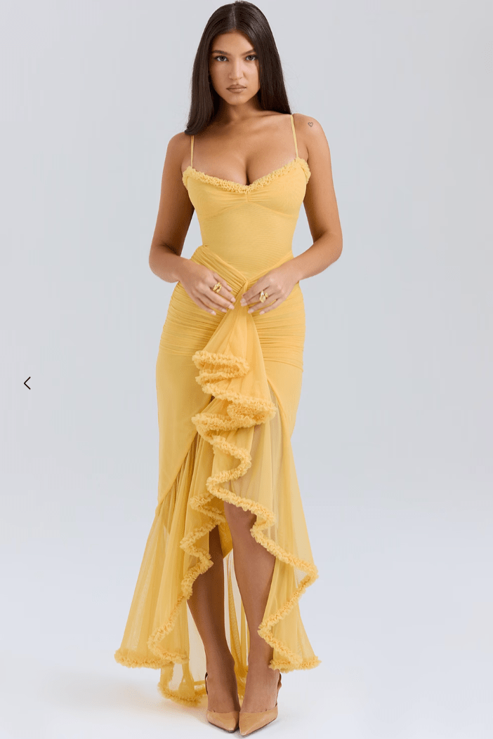 Maxi Abendkleid Langarm Rüschen