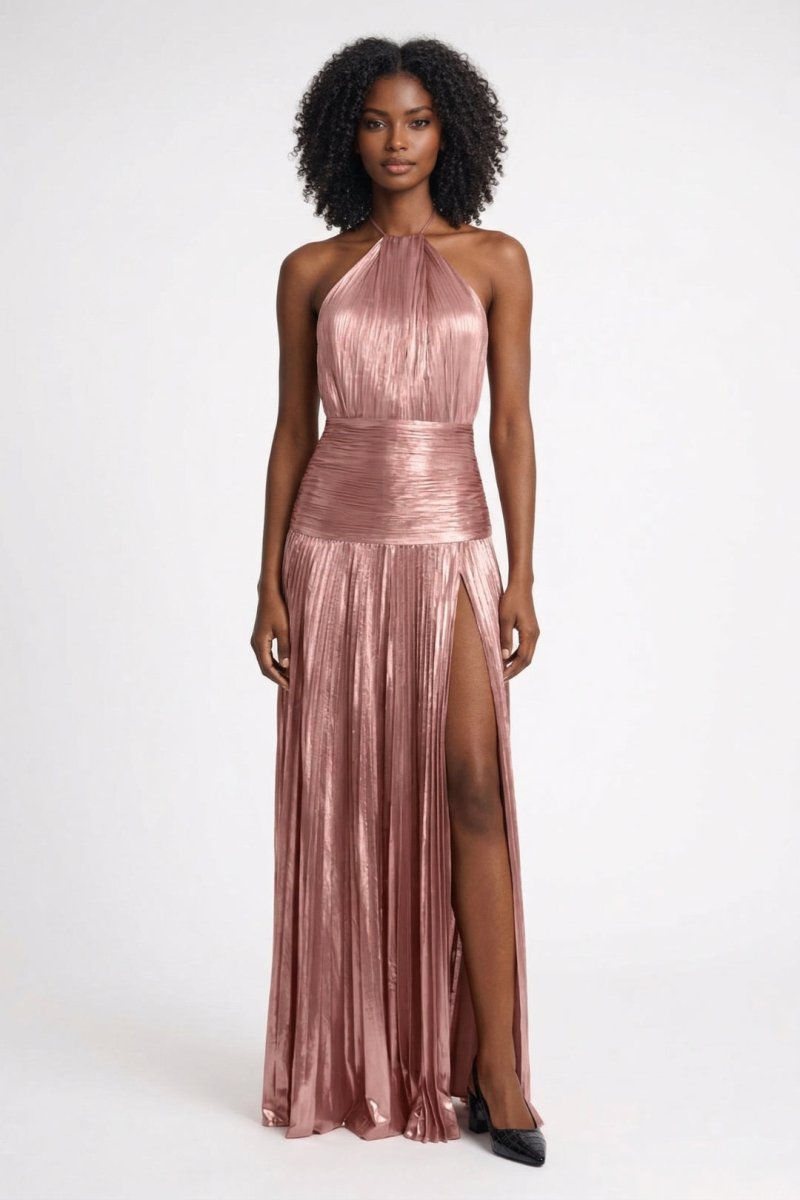 Maxi Abendkleid mit Schlitz und Halterneck