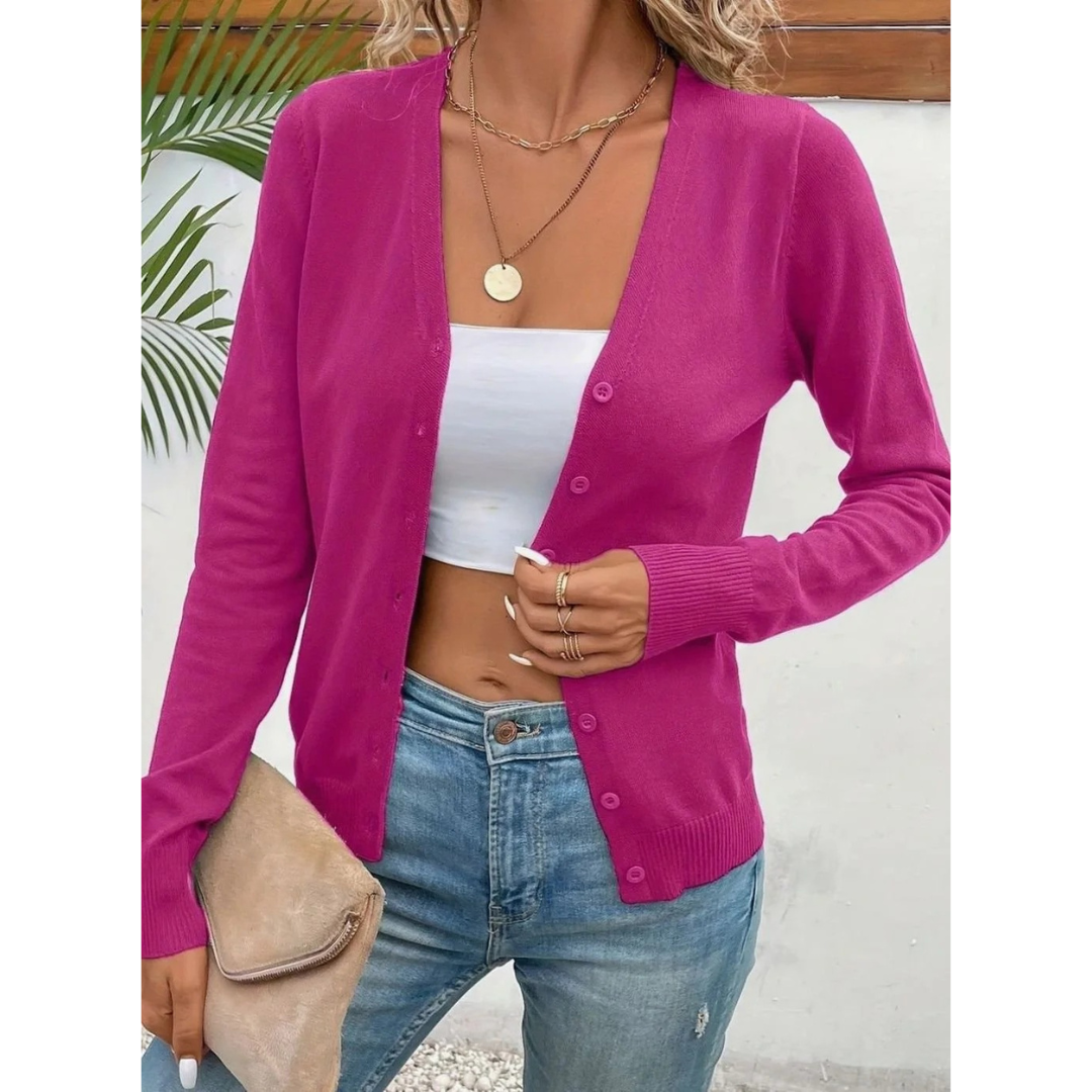 Melina | Damen Strickjacke mit V Ausschnitt, Knöpfen und Langarm