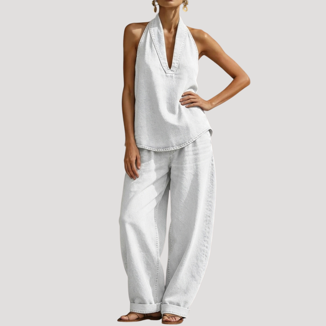 Meret | Damen Neckholder Zweiteiler Set Weite Hose