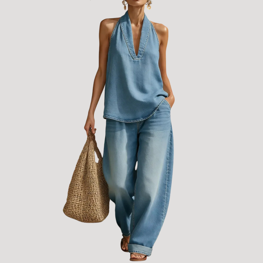 Meret | Damen Neckholder Zweiteiler Set Weite Hose