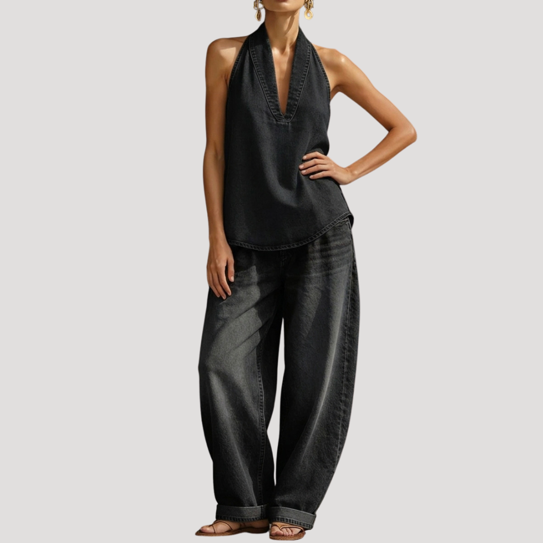 Meret | Damen Neckholder Zweiteiler Set Weite Hose