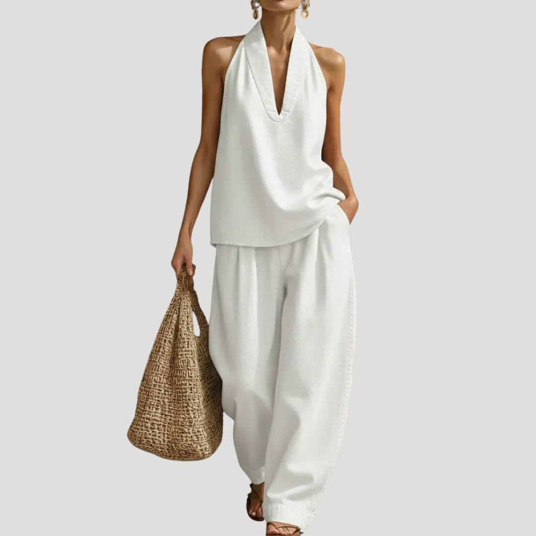 Meret | Damen Neckholder Zweiteiler Set Weite Hose