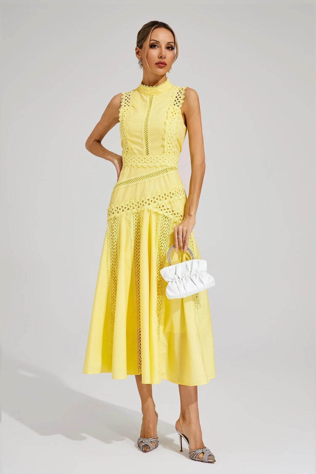 Marlene | Midi Kleid Ärmellos Spitze Hochzeitsgast Elegant