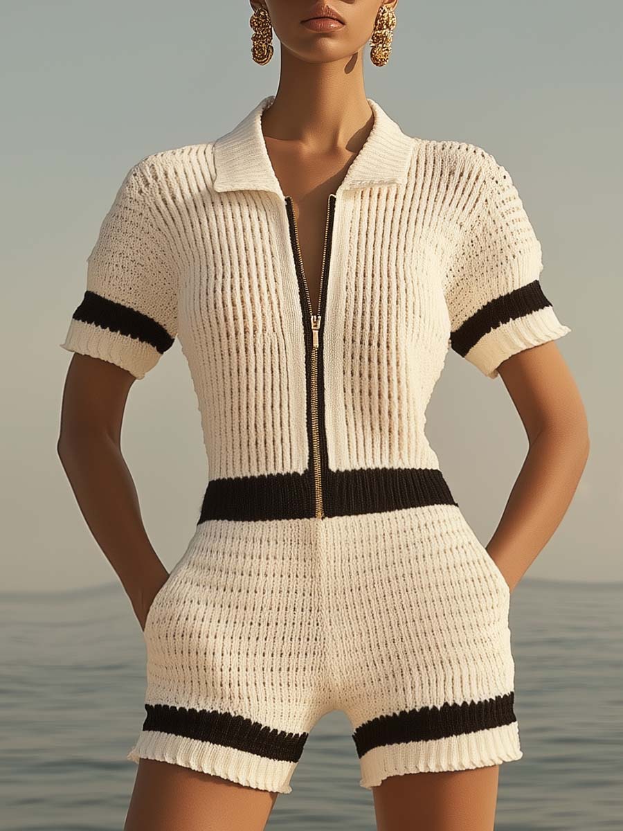 Miriam | Damen Kurz Jumpsuit mit Reißverschluss
