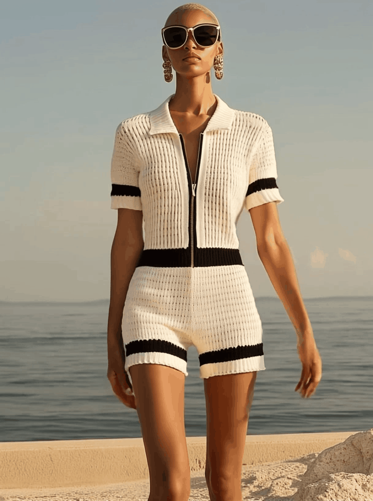 Miriam | Damen Kurz Jumpsuit mit Reißverschluss