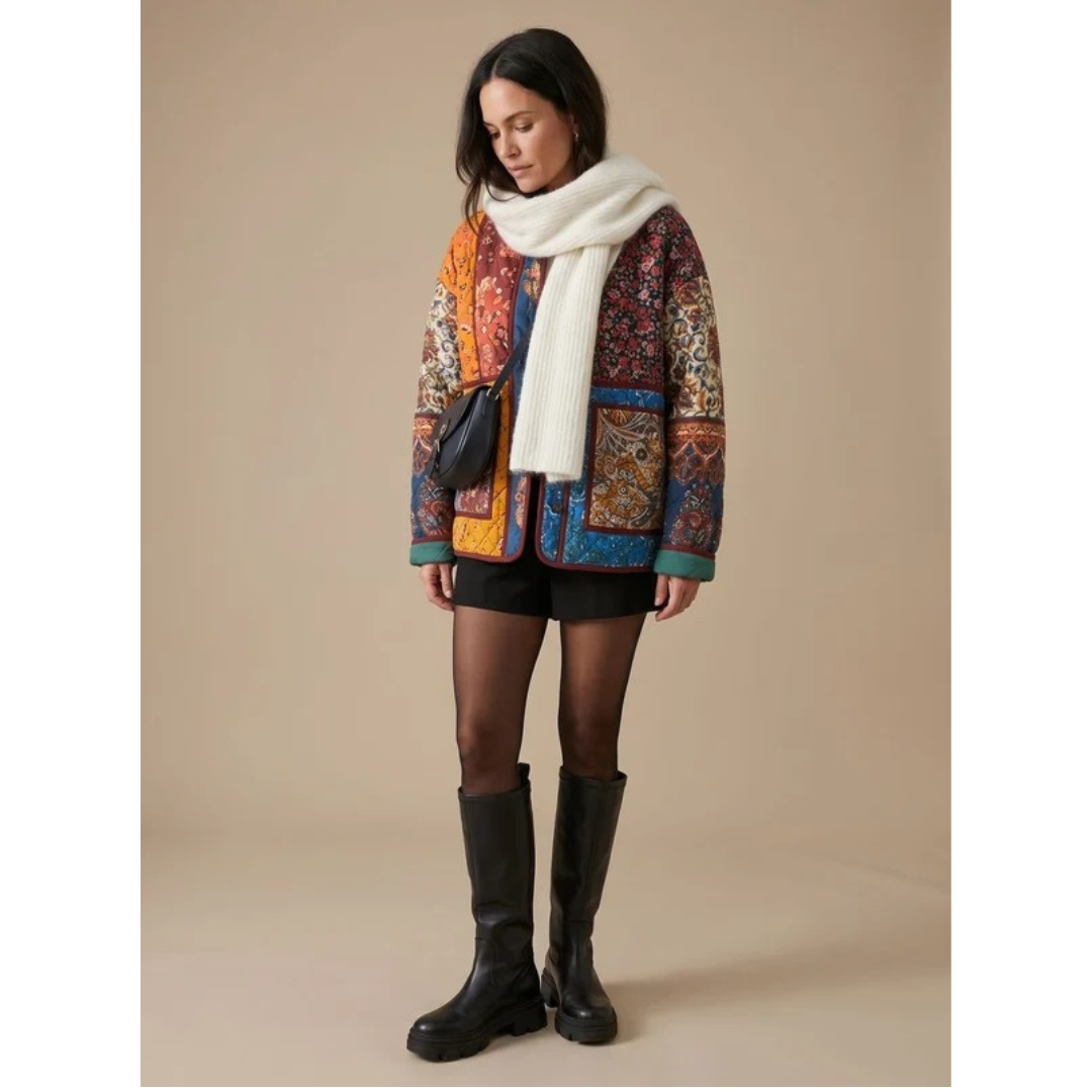 Narin | Damen Steppjacke mit Muster und Stehkragen