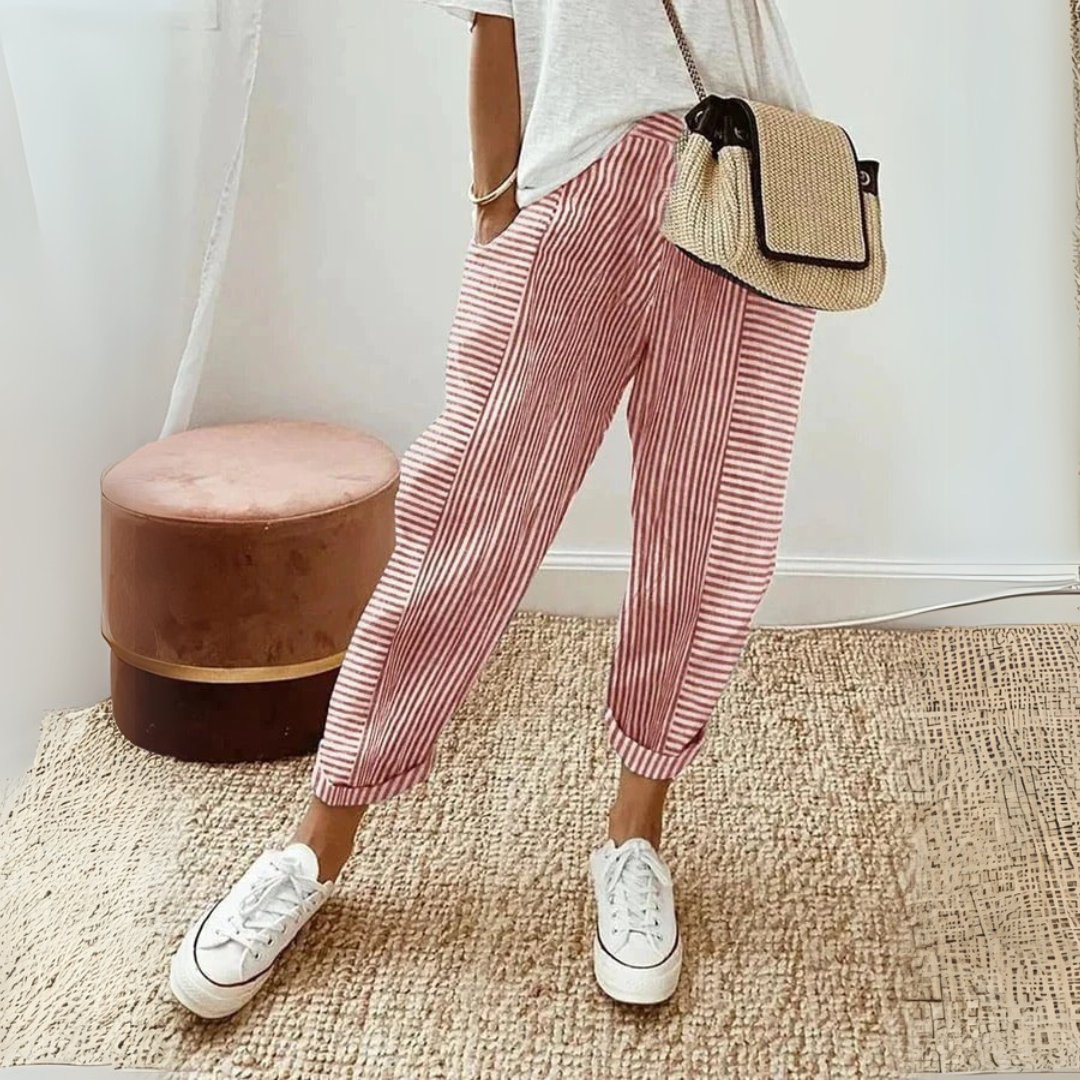 Nathalie | Damen Gestreifte Weite Hose