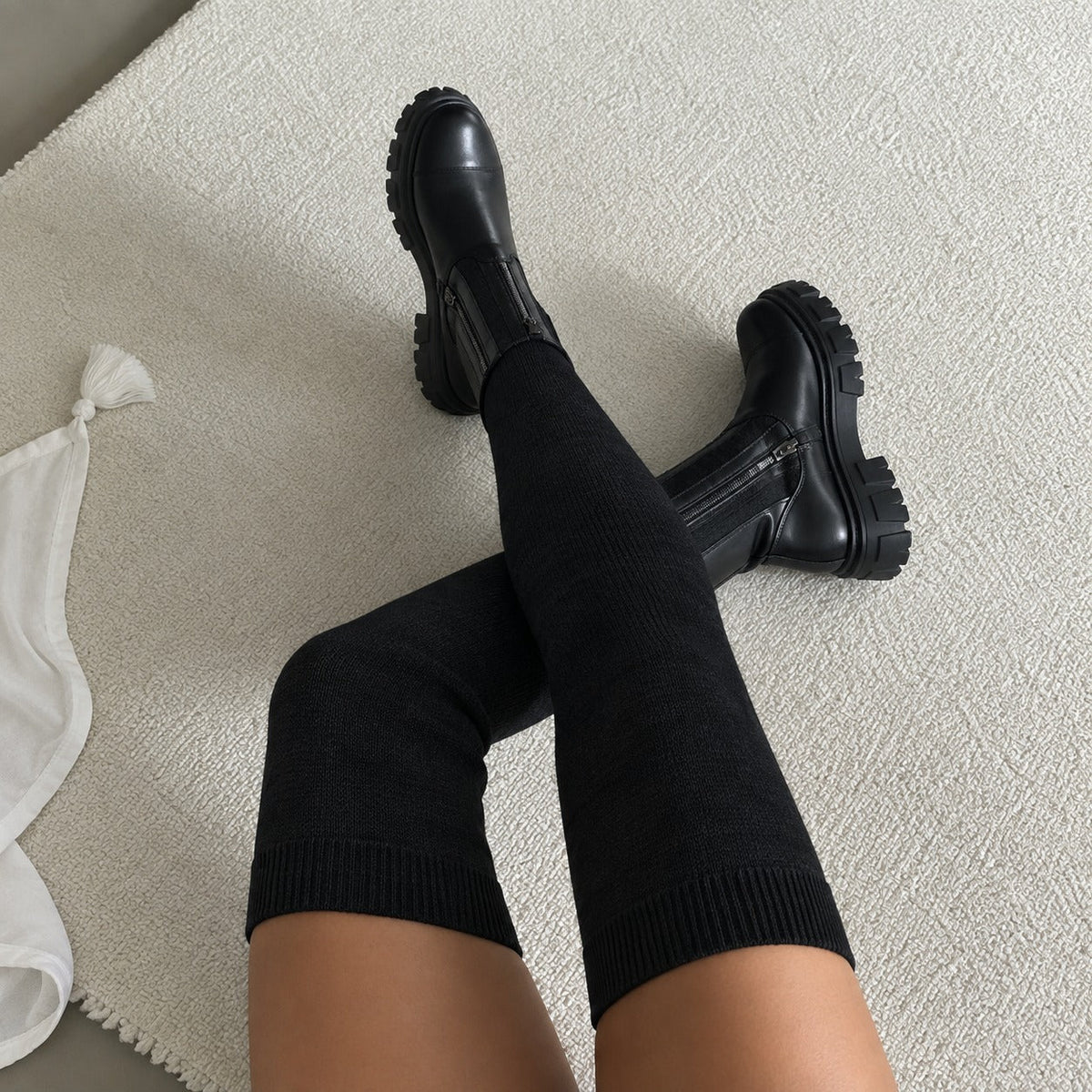 Nathalie | Damen Orthopädische Overknee Stiefel Mit Stretch Design Und Plateau Sohle