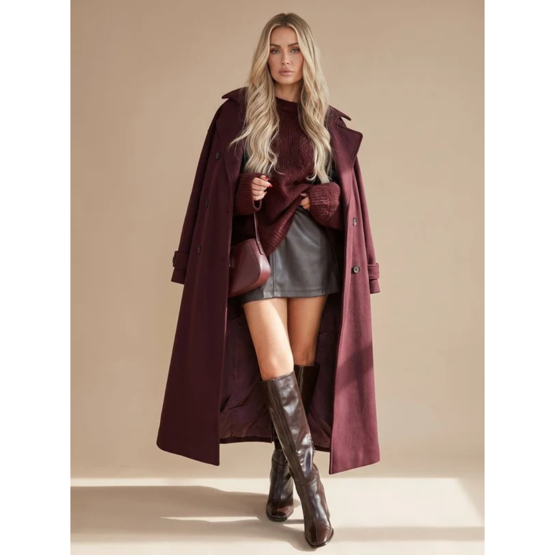 Niva | Damen Bordeaux Winterjacke mit Gürtel