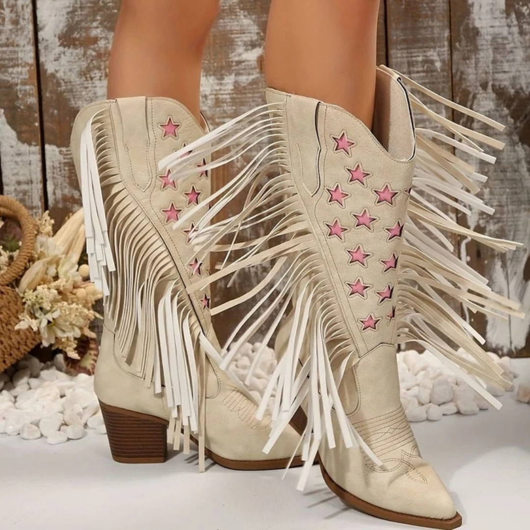 Noelle | Damen Westernstiefel mit Fransen und weitem Schaft