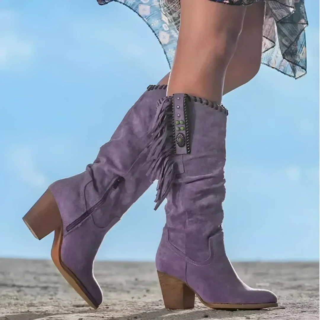Olivia | Damen Orthopädische Cowboy Stiefel mit Fransen