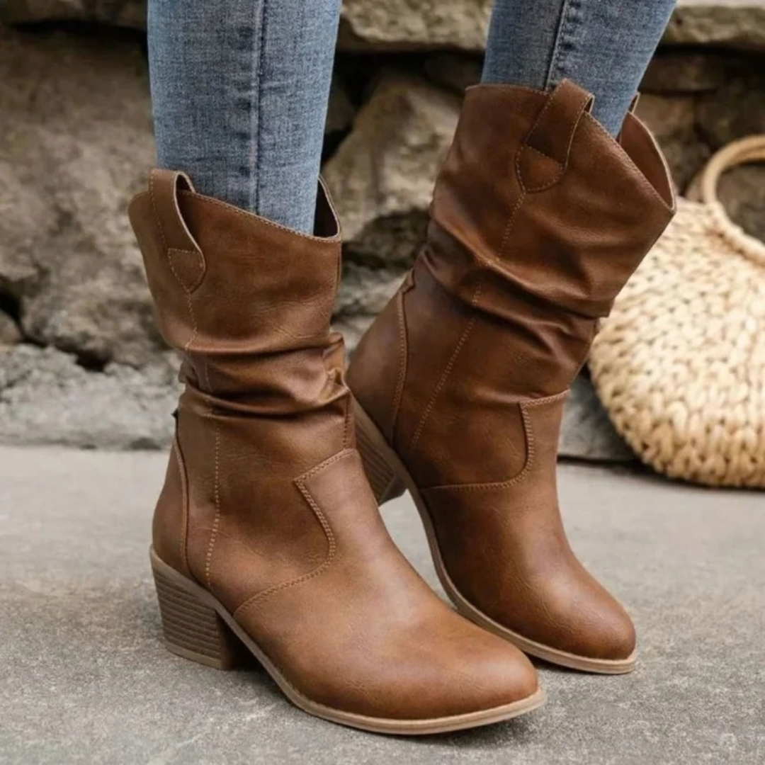 Oona | Damen Orthopädische Stiefel Slouch mit Absatz im Western Stil