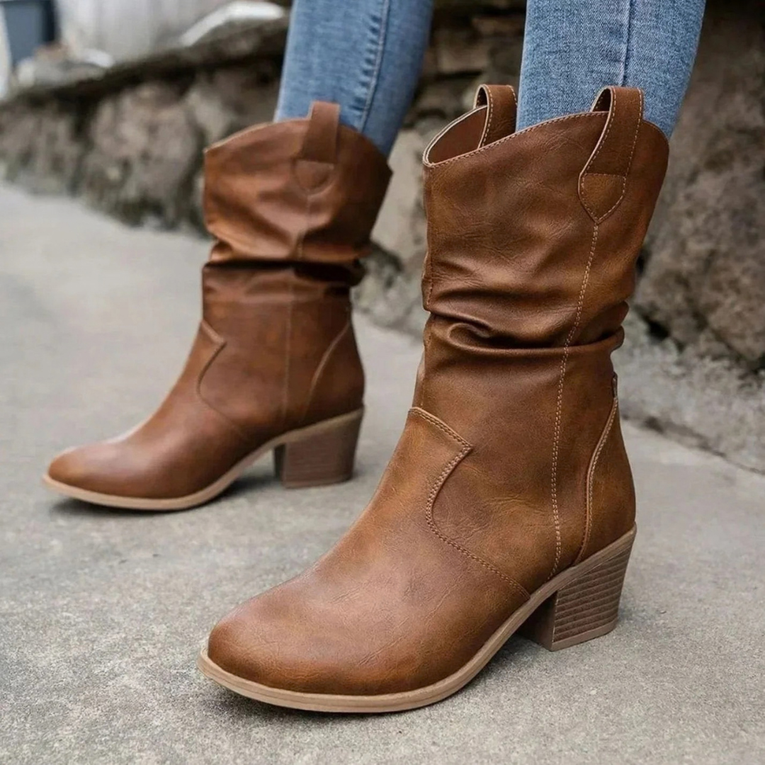 Oona | Damen Orthopädische Stiefel Slouch mit Absatz im Western Stil