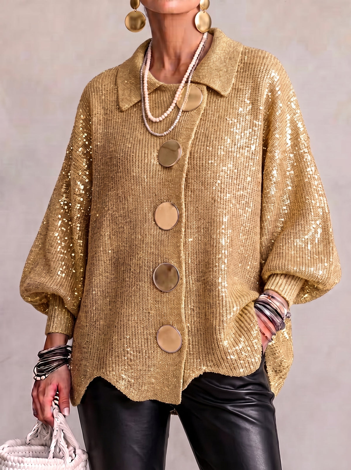 Kizzi – Übergröße-Strickjacke Mit Goldenen Knöpfen