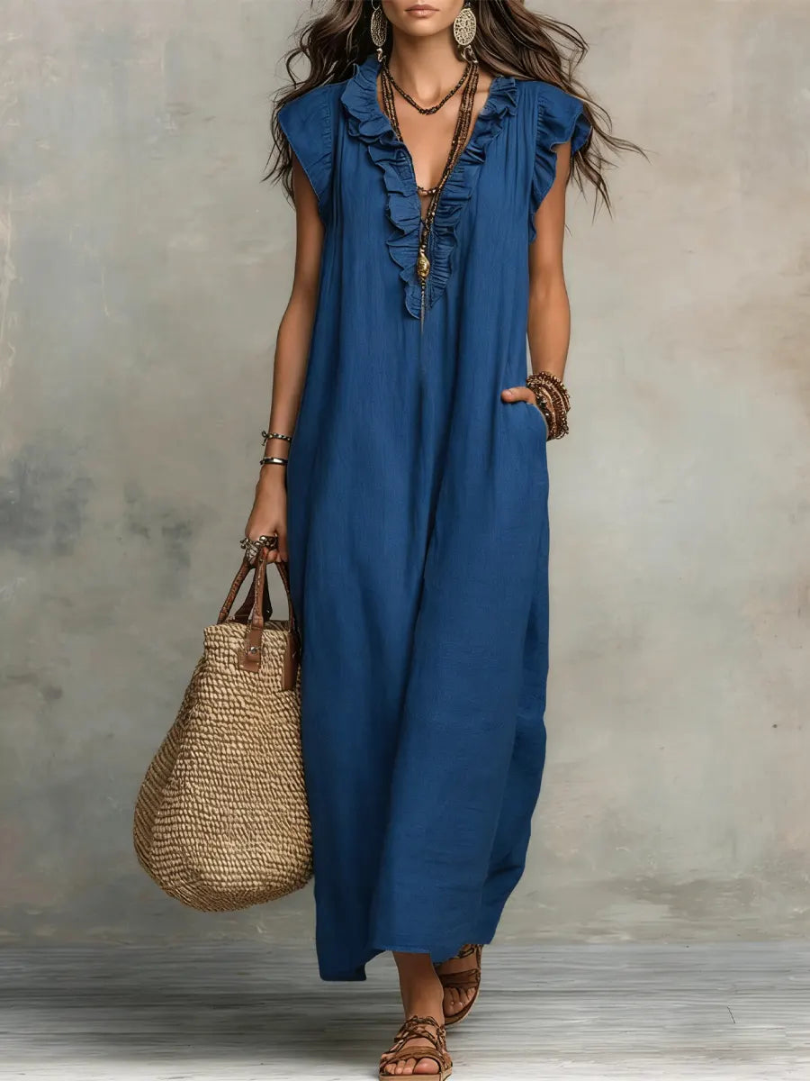 Uanavi - Langes Kleid Im Bohemian Stil Aus Leinen