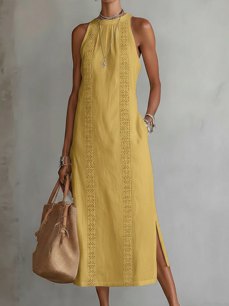 Jimena | Damen Midi-Kleid aus Leinen – Leinen Midikleid Sommer