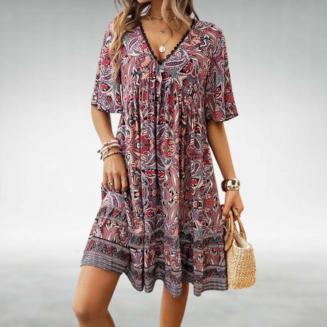 Ottilia | Damen Boho V-Ausschnitt Minikleid