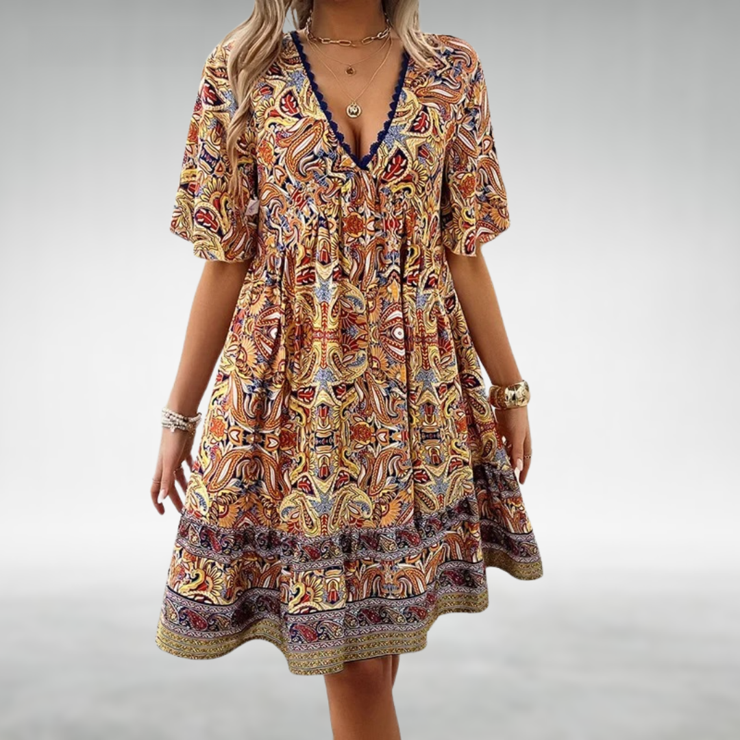 Ottilia | Damen Boho V-Ausschnitt Minikleid