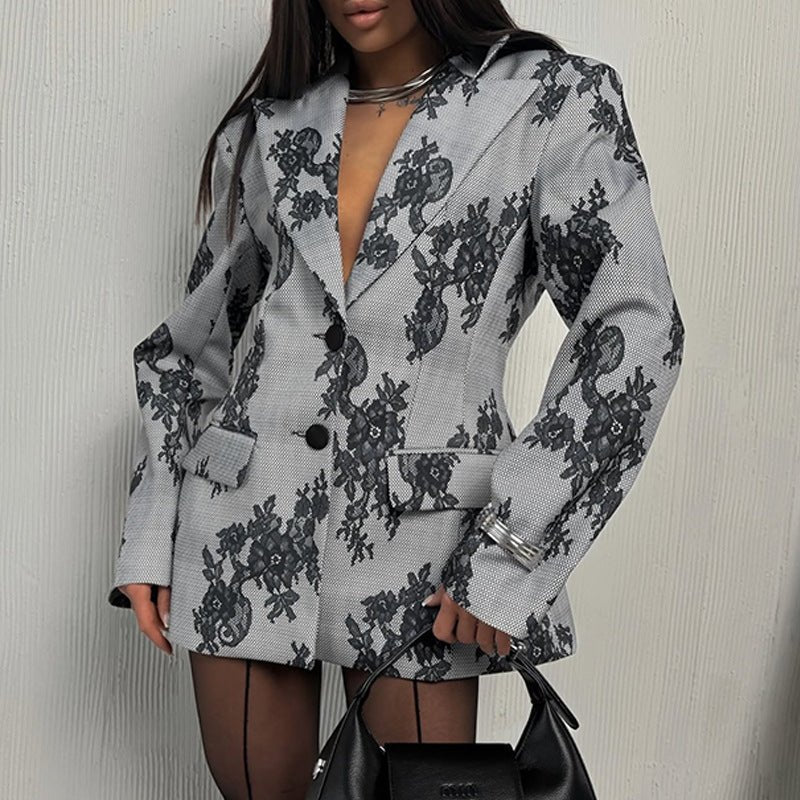 Oversize Damen Blazer mit Floralem Muster