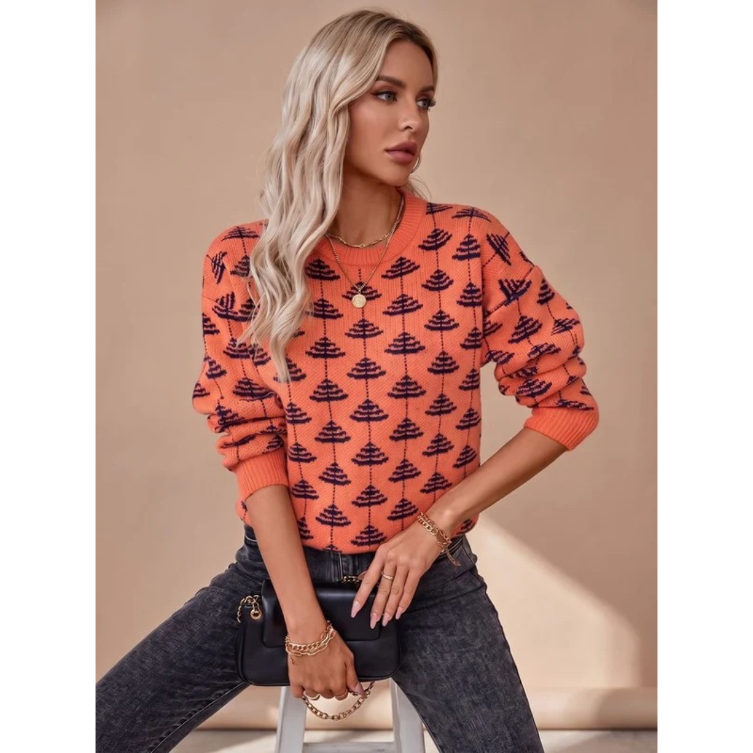 Paulina | Damen Pullover mit Weihnachtsbaum Muster und Langarm Stil
