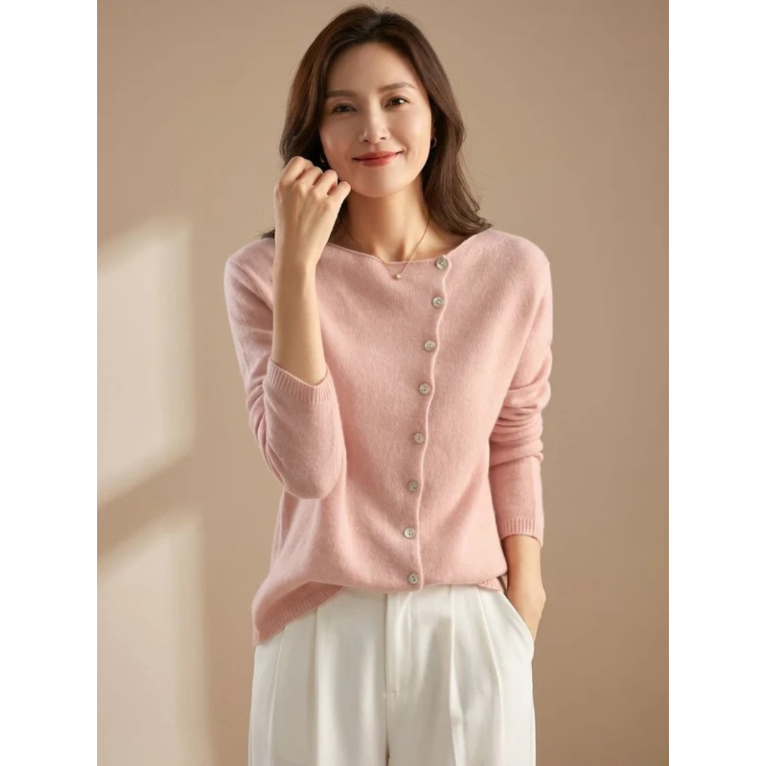 Philine | Damen Langarm Strickjacke mit V-Ausschnitt und Knöpfen