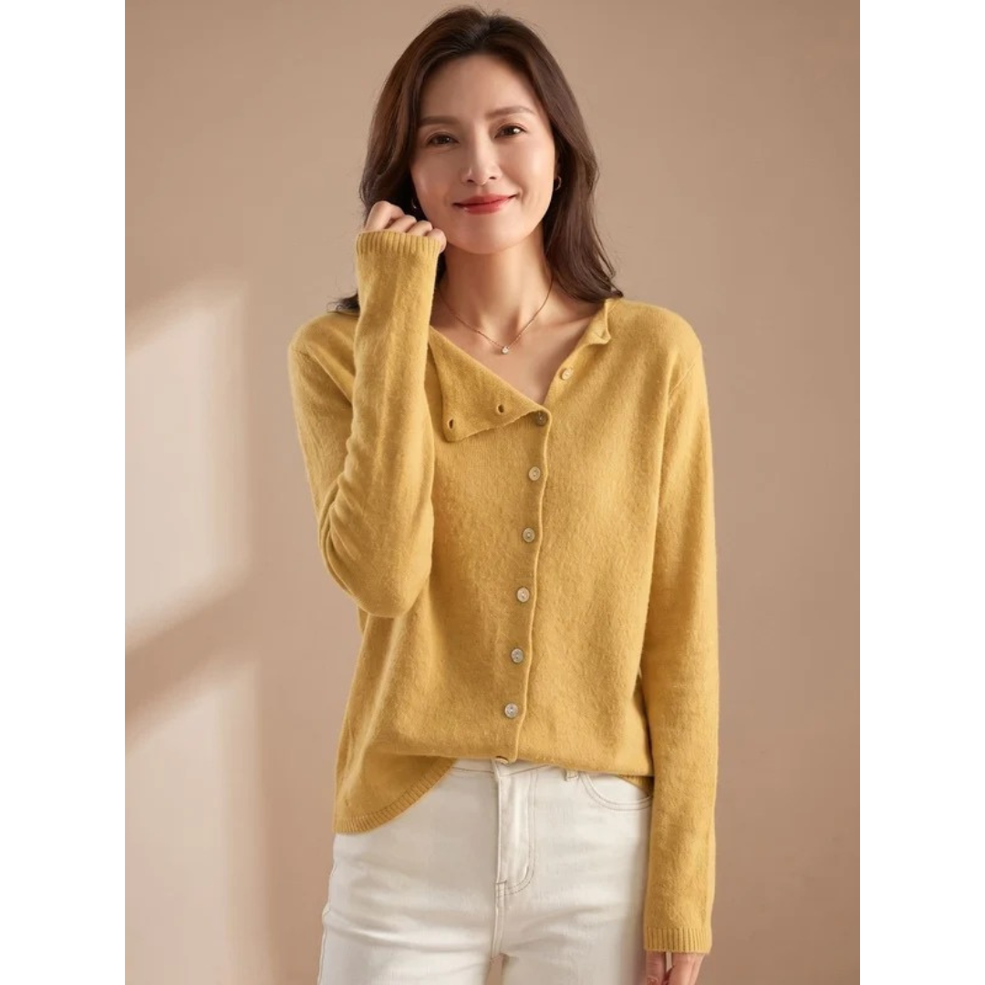 Philine | Damen Langarm Strickjacke mit V-Ausschnitt und Knöpfen