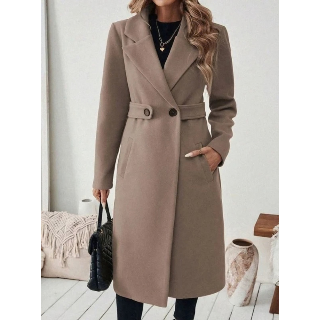 Philomena | Damen Lange Winterjacke mit Revers und Schnitt