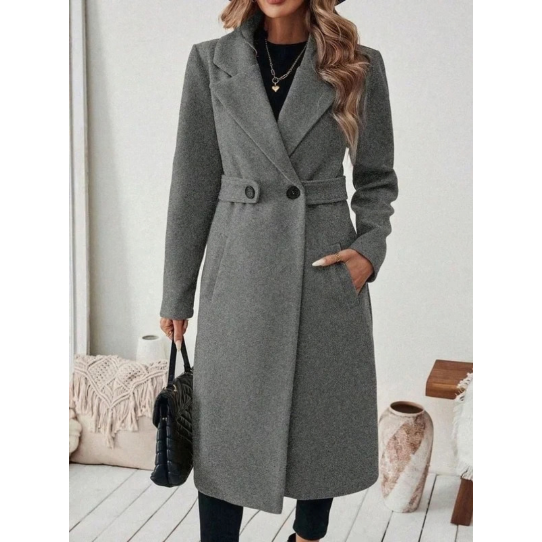 Philomena | Damen Lange Winterjacke mit Revers und Schnitt