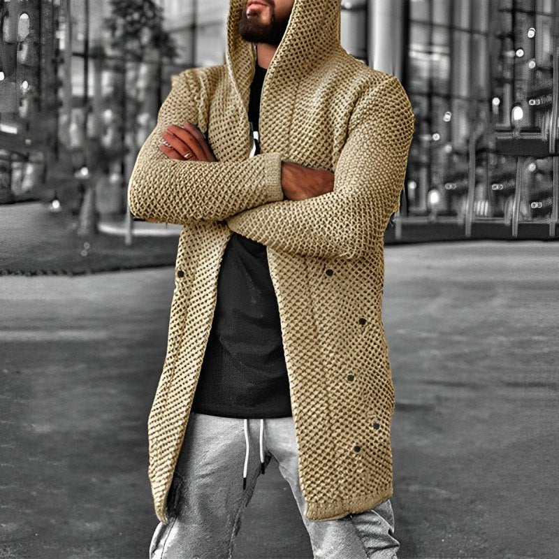 LÄSSIGER MITTELLANGER HERREN-STRICKCARDIGAN MIT KAPUZE - HOWARD